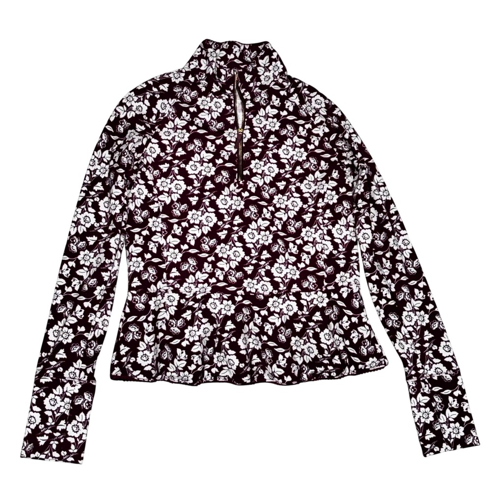 Kate Spade Whimsy Half Zip Active Jacket Peplum sz M Deep Garnet Thumbholes $168
